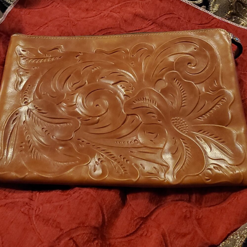Patricia Nash Brown Embossed Leather Laptop Sleeve